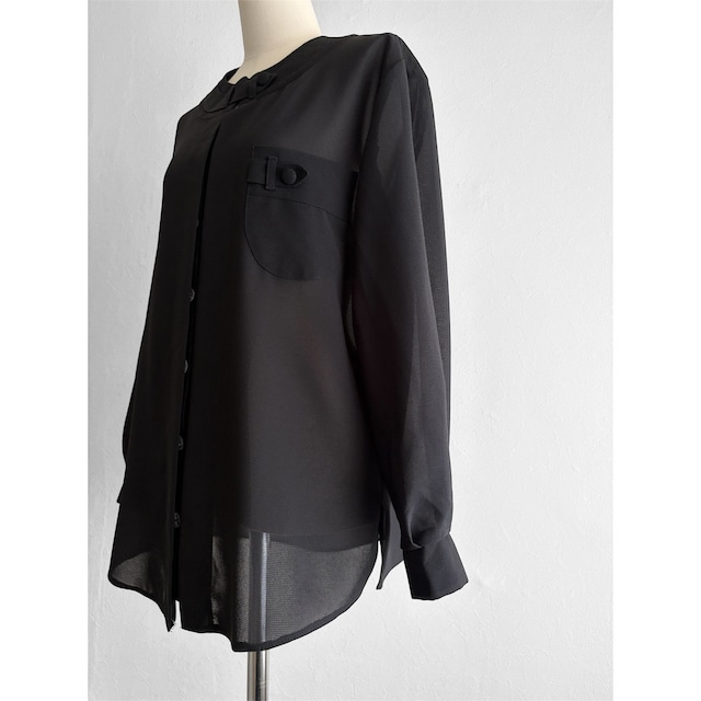 Black Sheer Tub Button Blouse