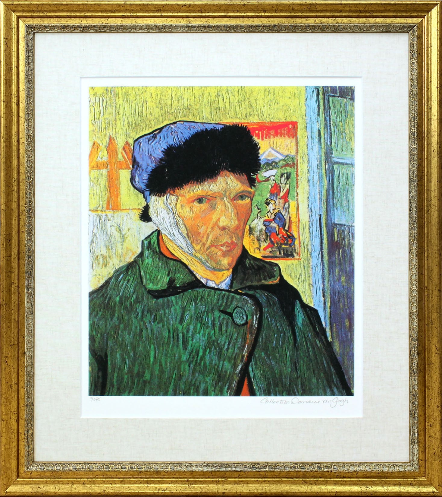 ゴッホ 絵画「包帯をした自画像」額縁4色選択可能 作品証明書 展示用フック 限定エディション付複製画 ジークレ