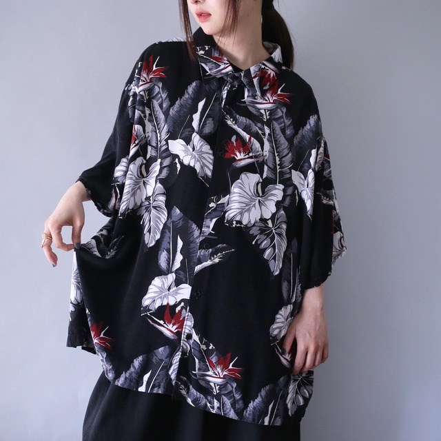 XXX wide over silhouette black mode aloha h/s shirt