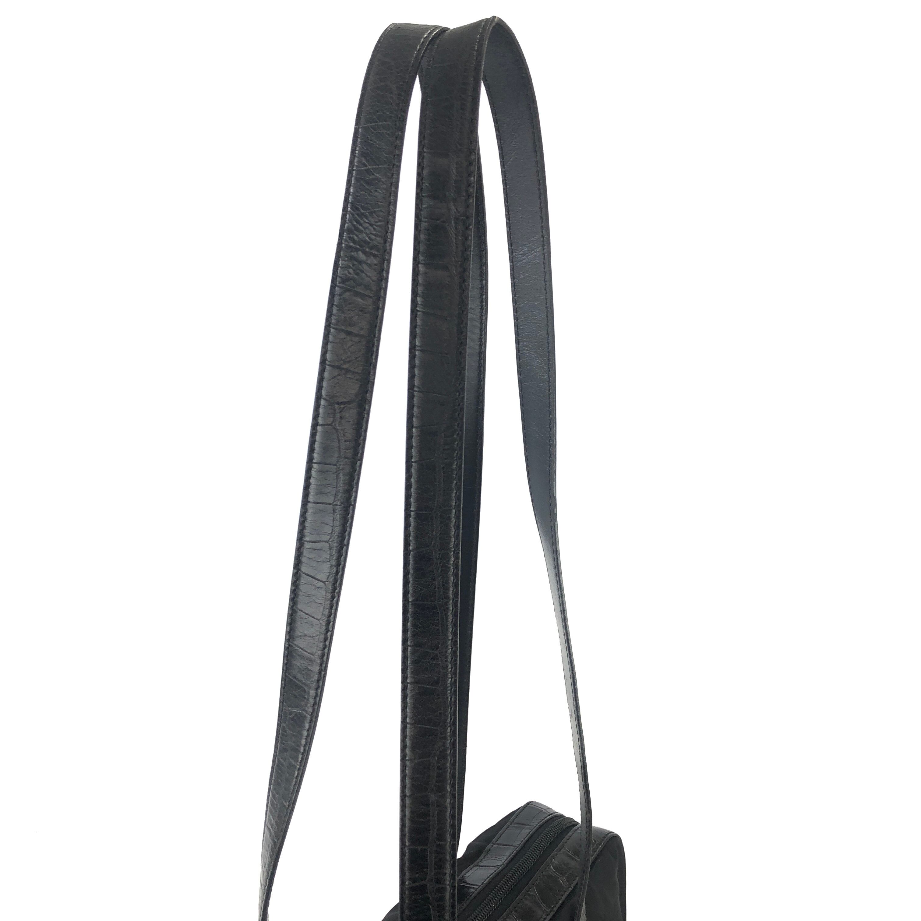 PRADA プラダ クロコ型押し ナイロン×レザー ショルダーバッグ PRADA プラダ クロコ型押し ナイロン×レザー ショルダーバッグ