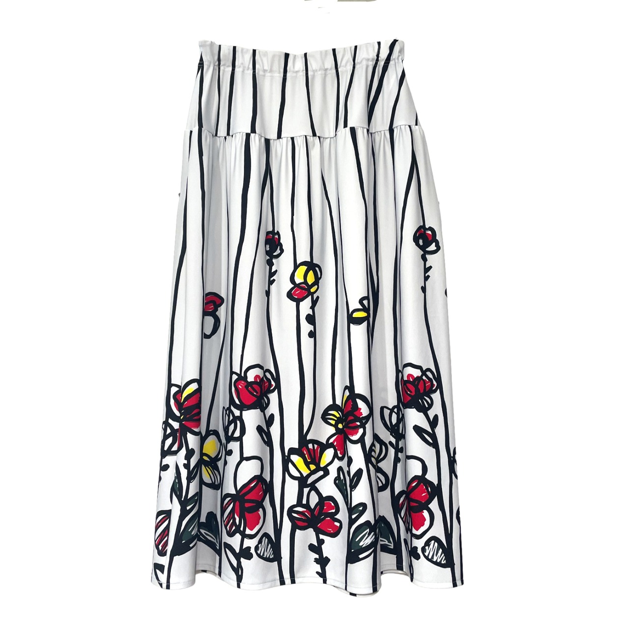 【最新作】ストライプフラワーヨークスカート【262-5229】Striped floral yoke skirt