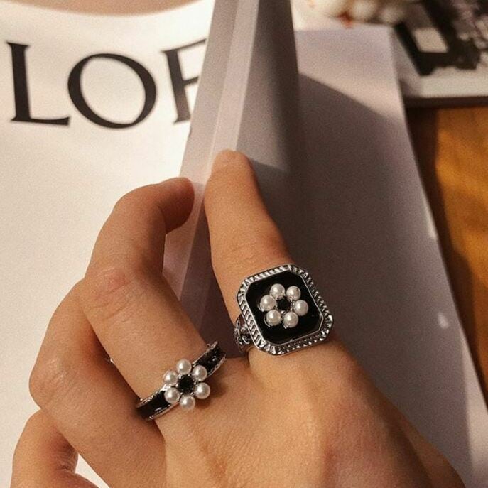 ２セット 指輪 韓国 パール シンプル 上品 お花 デイジー フラワー