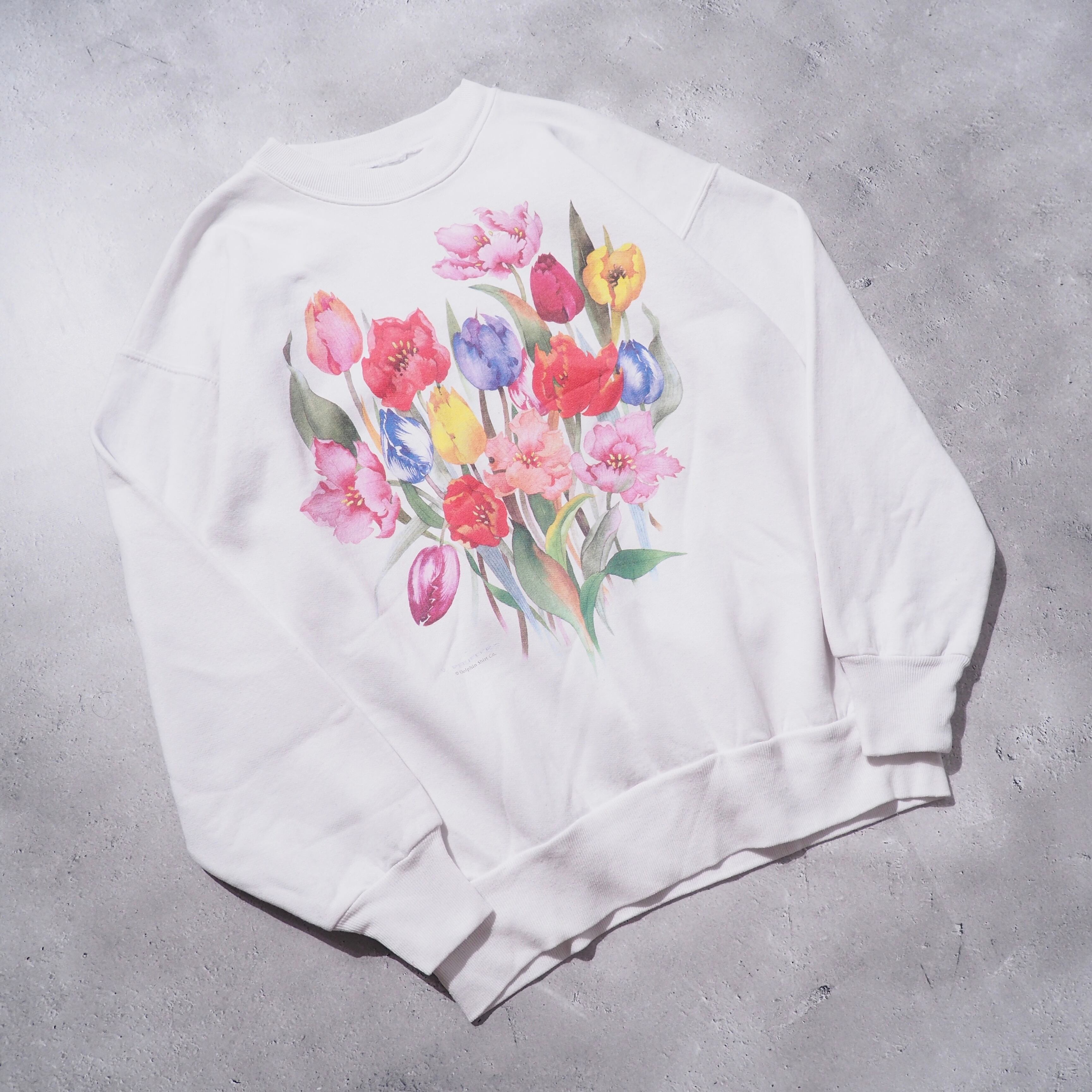 1990s Beautiful Flower printed vintage White sweat shirt