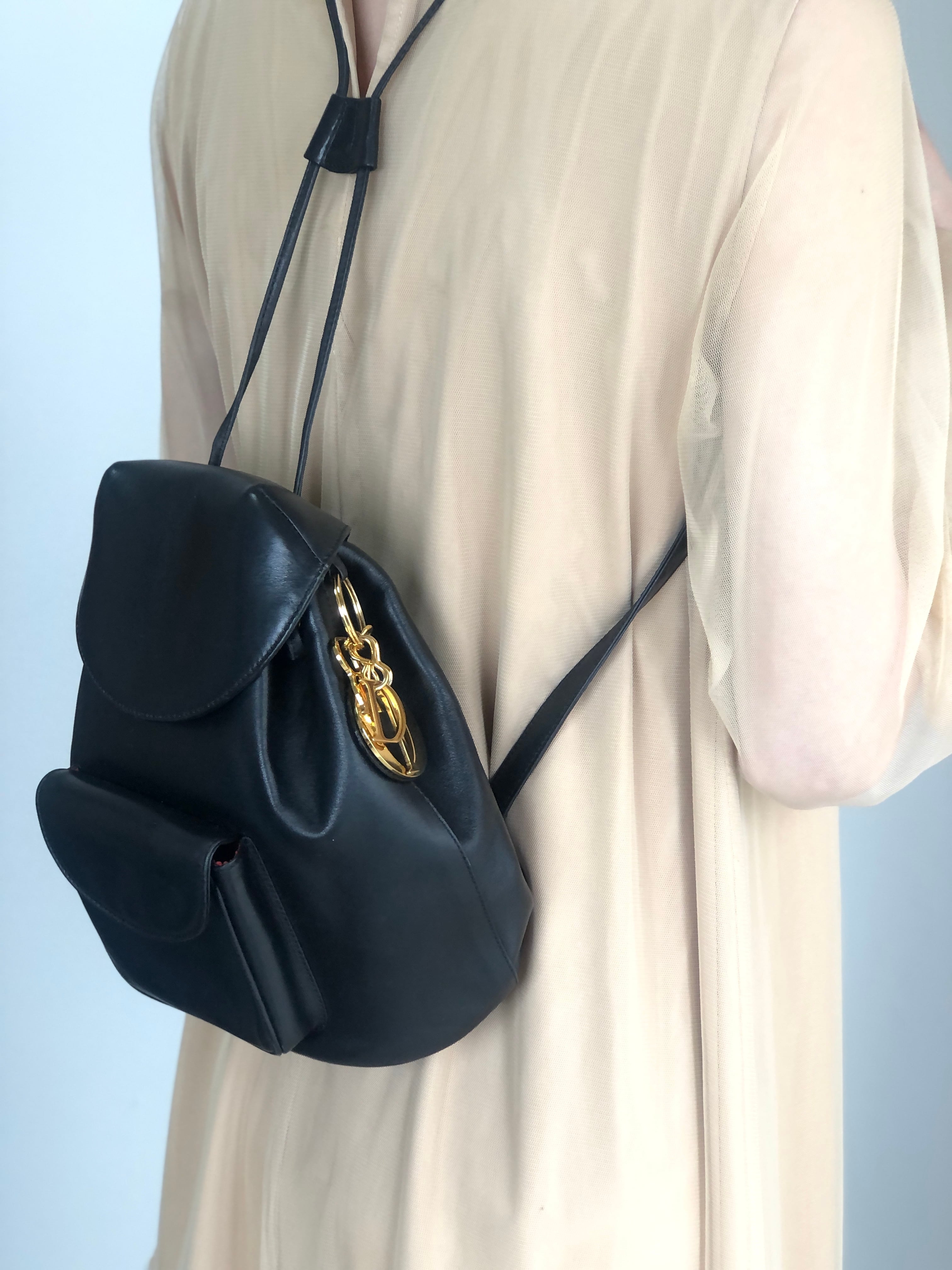 Christian Dior クリスチャン ディオール バックパック ブラック レザー ロゴチャーム vintage ヴィンテージ オールド i8y5w2