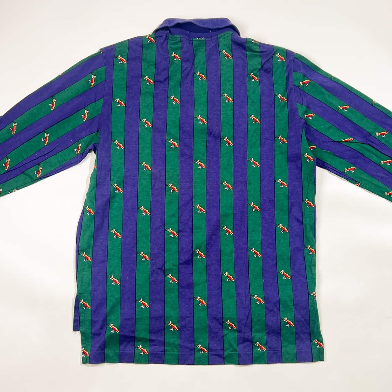 J.PRESS ジェイプレス GOLF CLUB ゴルフ ストライプ ゴルフ柄 天竺 長袖 ポロシャツ M/青紫系×グリーン メンズ スポーツ