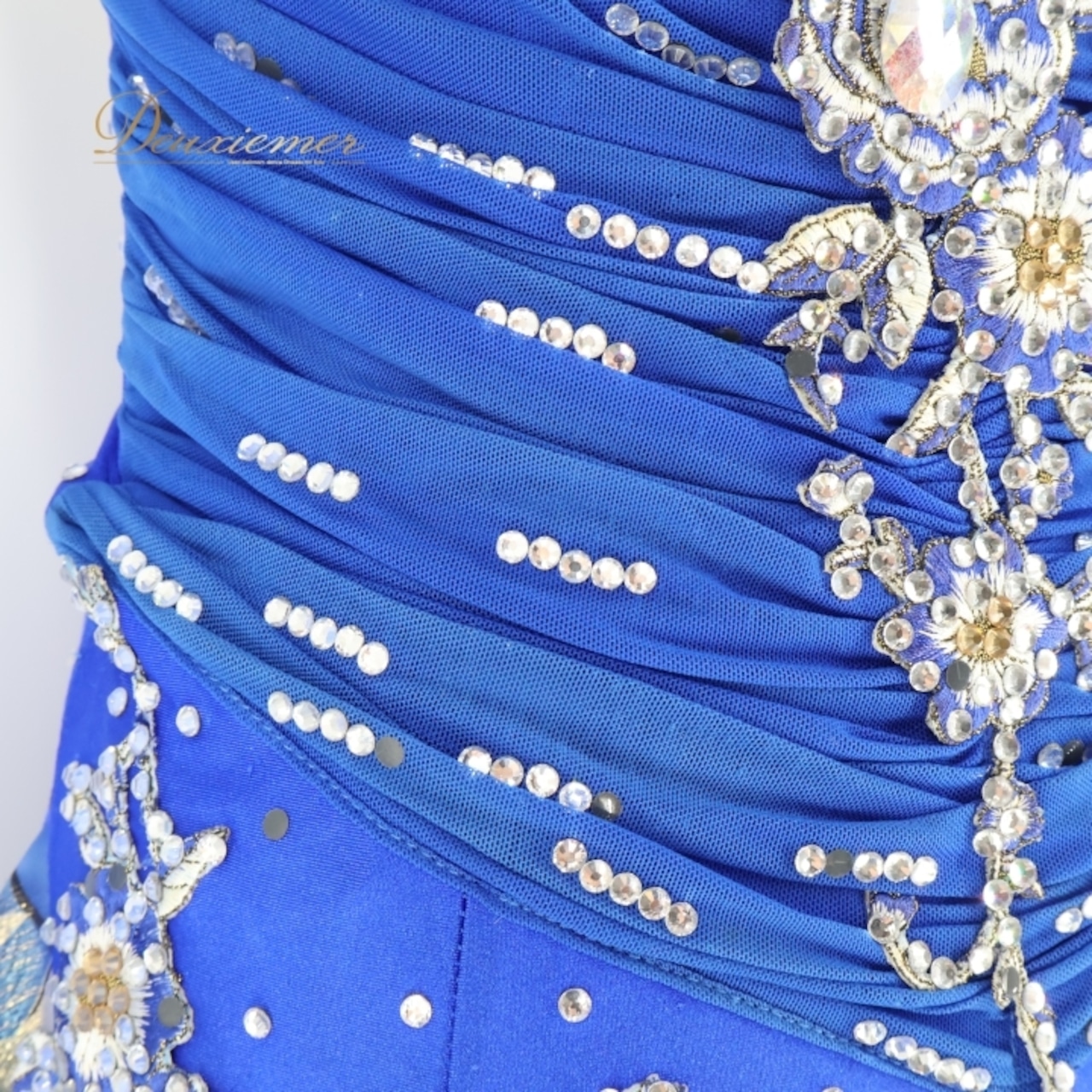 社交ダンス 衣装 スタンダード ドレス ワンピース スタンダードドレス デモ 競技 花柄 フロート レース パーティ 発表会 青 ブルー系 おしゃれ デザイン 上品 きれい スカート 重ね着 競技用 フレアドレス 大人用 発表会衣装 ダンス発表会 フラワープリント 衣装セット レディース ダンスウェア