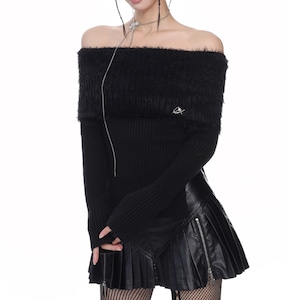 off-shoulder ribbed knit top la1336