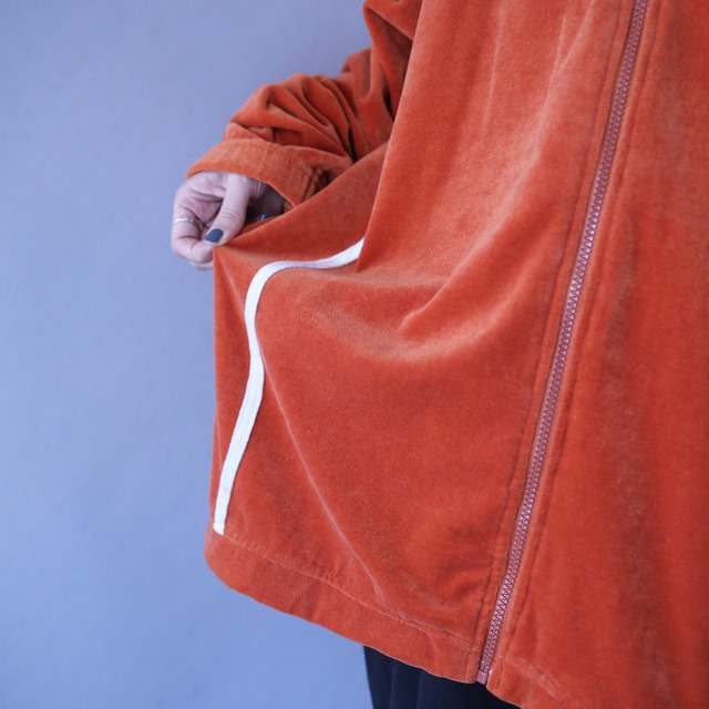 "orange×white" good coloring switching pattern over silhouette velours track jacket