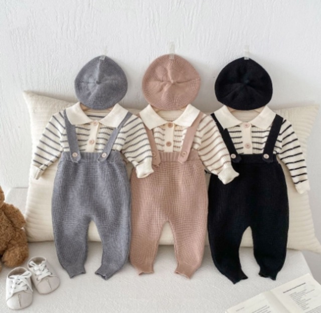 新作  韓国風子供服 ベビー服 キッズ  子供服★トップス+サロペット+帽子★セットアップ★3色66cm～90cm