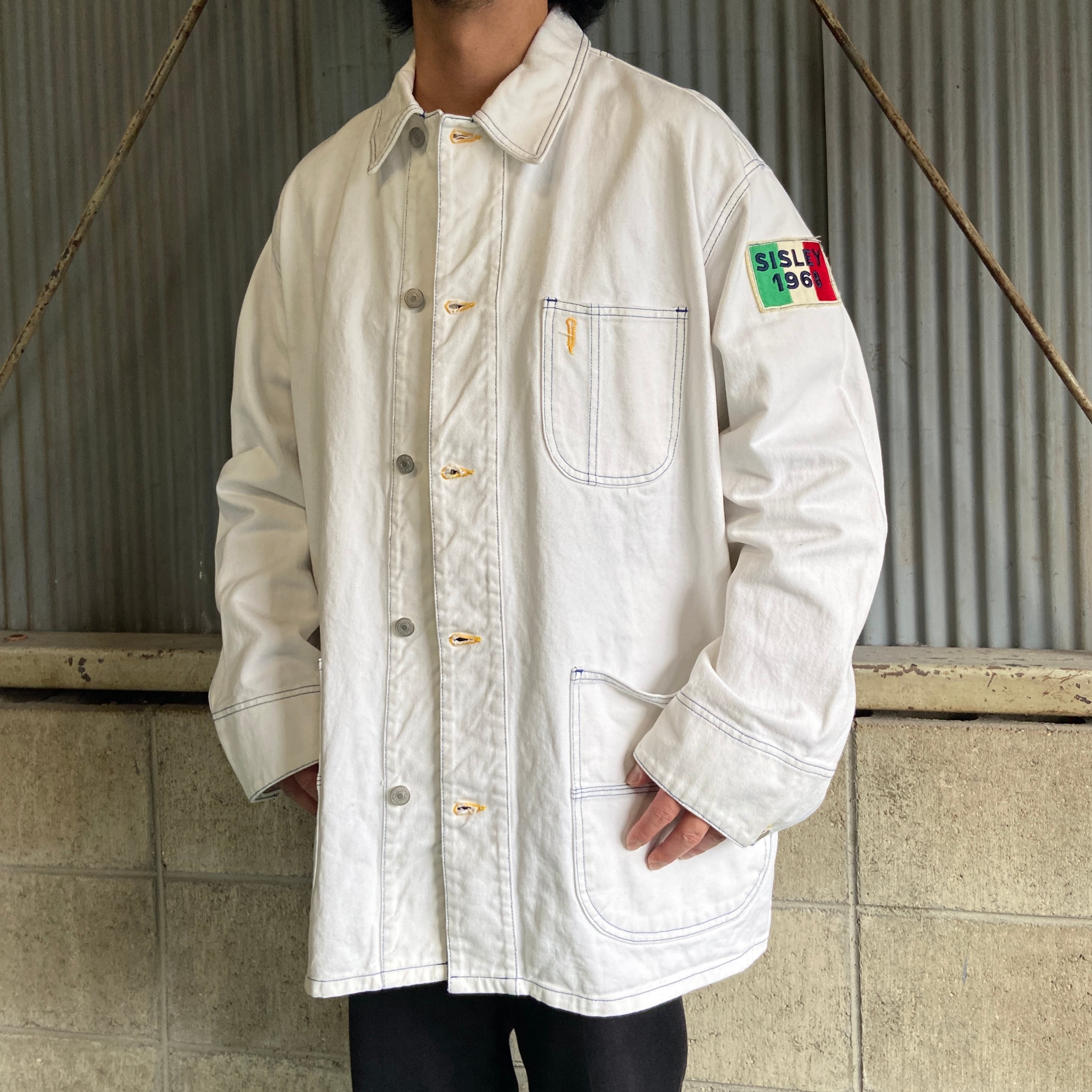 90年代 イタリア製 SISLEY ホワイトデニム カバーオール メンズXL相当 