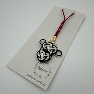 水引ストラップ　（干支）丑のキーホルダー　白と黒