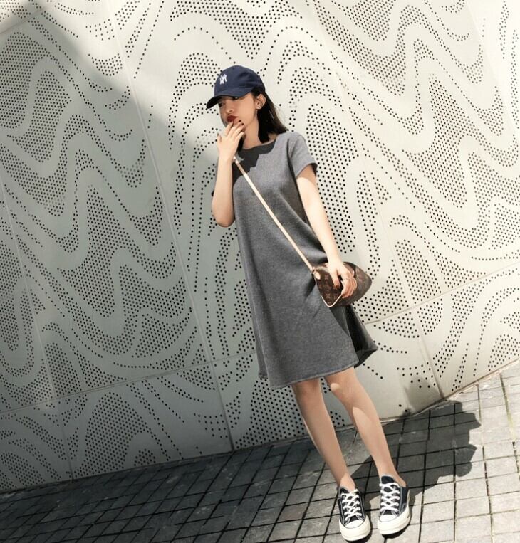 ワンピース レディース ひざ丈 半袖 Tシャツ カットソー 無地 通勤服 通学服 普段着 デート服 10代 代 30代 40代 50代 韓国の可愛いレディースアパレルのセレクトショップ Kilalion キラリオン