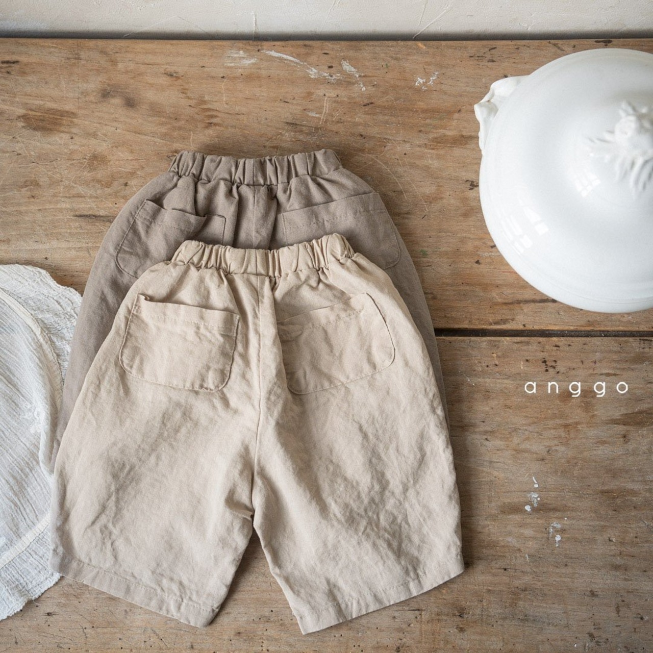 【anggo】タックミディアムパンツ ベージュ 80〜120cm  240712 - 3