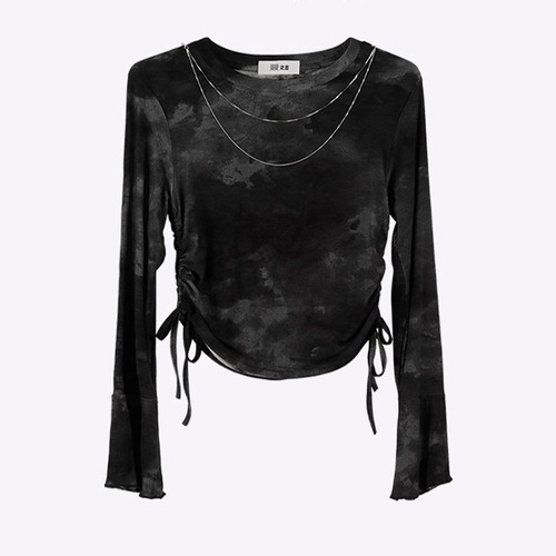 velour side lace up tops / l0340