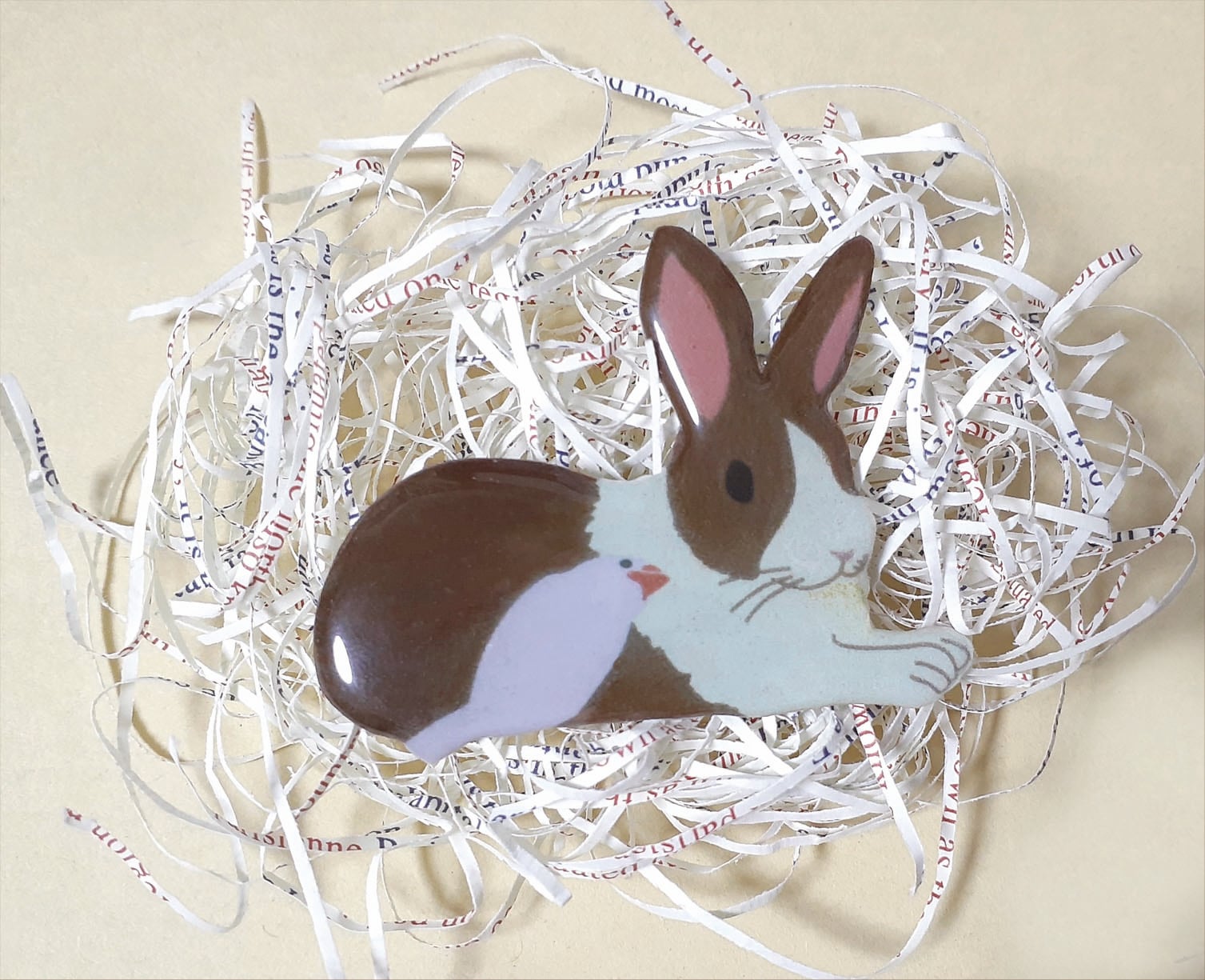 うさぎ　文鳥　ブローチ　プレゼント　クリスマス