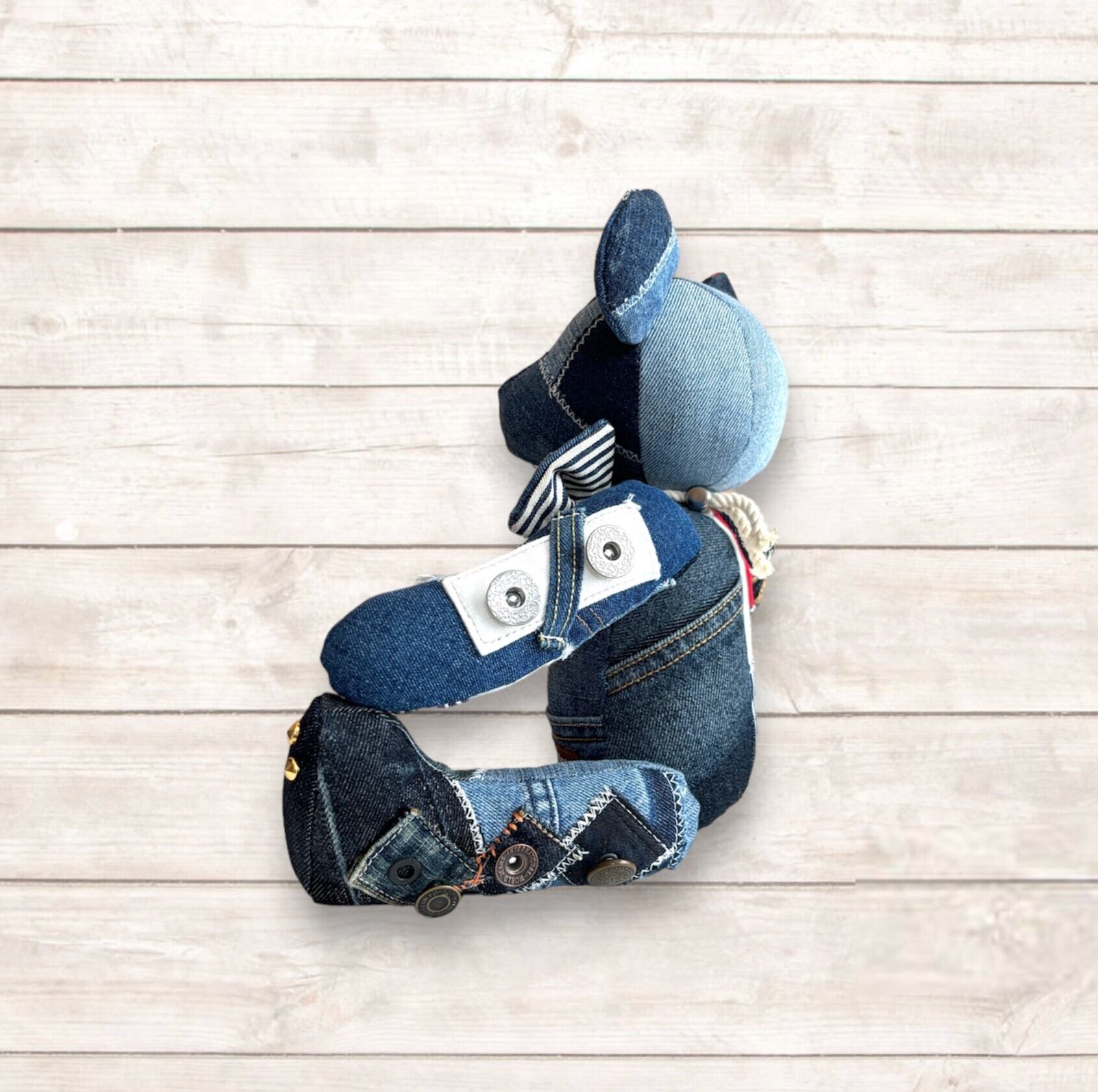 デニムリメイクバック　フワモコクマ くま | デニムリメイクバッグ 一点ものデニムリメイクグッズ通販