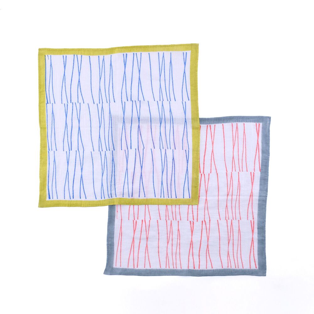 ペンシルラインのブロックプリント Wガーゼハンカチ