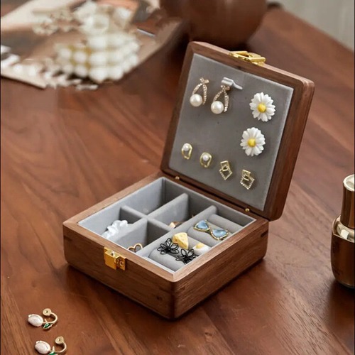 コンパクト ジュエリーボックス 木製 ネックレス ピアス イヤリング リング アクセサリーケース 小物収納