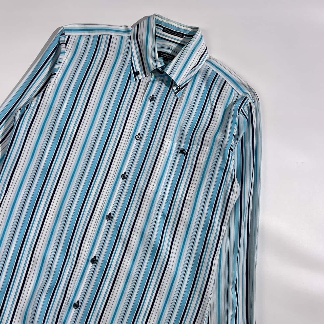 BURBERRY BLACK LABEL バーバリー ブラックレーベル ストライプ BD ボタンダウン 長袖シャツ サイズ 2/ブルー系 メンズ  三陽商会