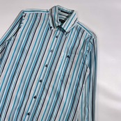 BURBERRY BLACK LABEL バーバリー ブラックレーベル ストライプ BD ボタンダウン 長袖シャツ サイズ 2/ブルー系 メンズ  三陽商会