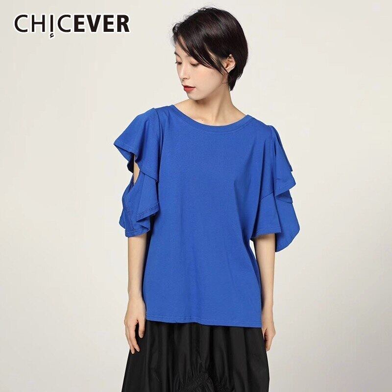 CHICEVERサマーホロウアウトバタフライスリーブレディースTシャツOネックルーズスリムトップ2020タイド 夏物 6base580634536389