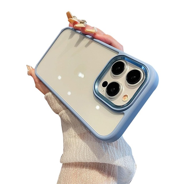 kaitesi iPhone 16 対応 ケース クリア 透明 iPhone16 用 カバー 2色 配色 薄型 可愛い レディース 背面 ハードケース,薄いブルー