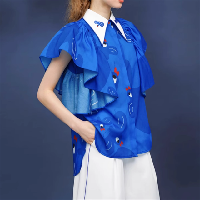 バードプリントフリルブラウス　10885