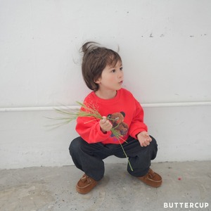 【Butter cup】ビッグベアスウェット 80〜110cm レッド 241020