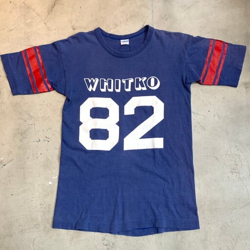 70's Champion チャンピオン フットボールTシャツ WIN Tee ナンバリング バータグ WHITKO 82 ナス紺 USA製  LARGE 希少 ヴィンテージ BA-1086 RM1455H | agito vintage powered by BASE