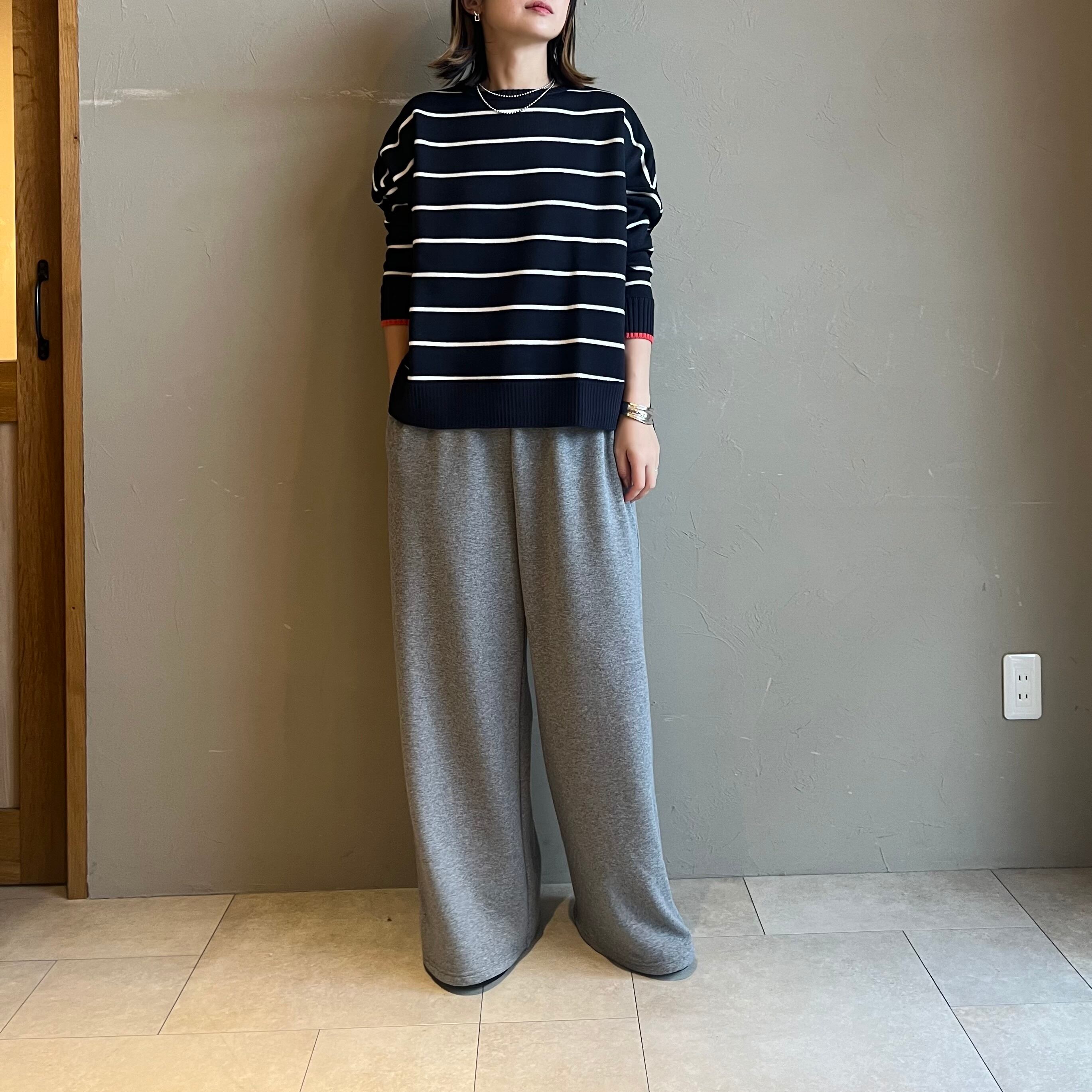 sarry sama♡ボーダーカットソー　トップス　グレー　ネイビー　コットン Praia 】裏起毛ボーダーニットライクトップス | valance 福井