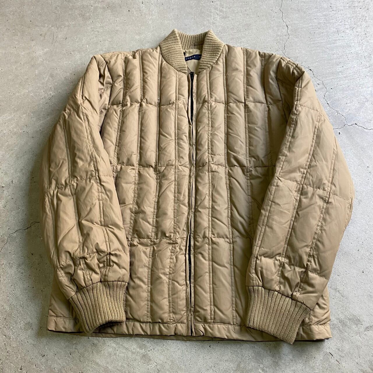 00年代 Tommy Hilfiger トミーヒルフィガー ノーカラー ナイロン キルティング ダウンジャケット メンズl 00s ベージュ ビンテージ ヴィンテージ 古着 ブルゾン ジャケット Cave 古着屋 公式 古着通販サイト