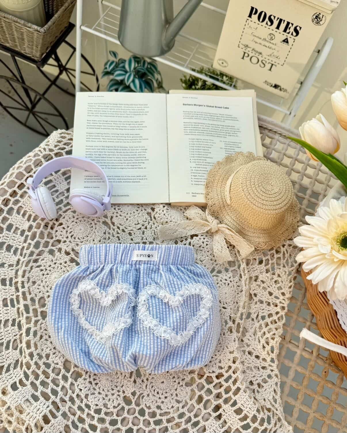 予約【songpyeon】Stripe Heart lace Pants (2color)