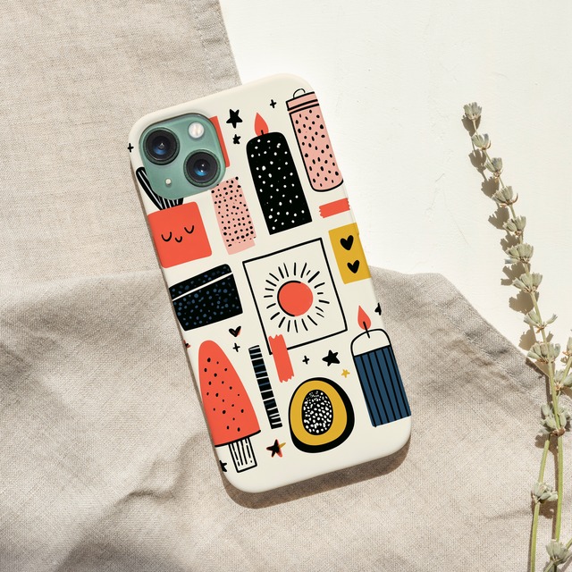 受注生産 iPhoneケース 太陽と記号のレトロ紙ものコラージュ｜シンボルモチーフ ZINE018D
