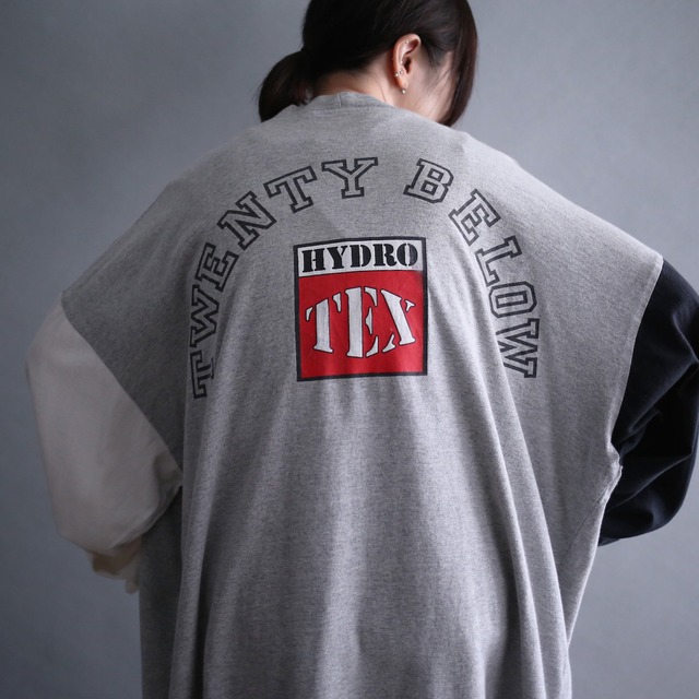 "white×black" sleeve and front , back printed loose silhouette big l/s tee