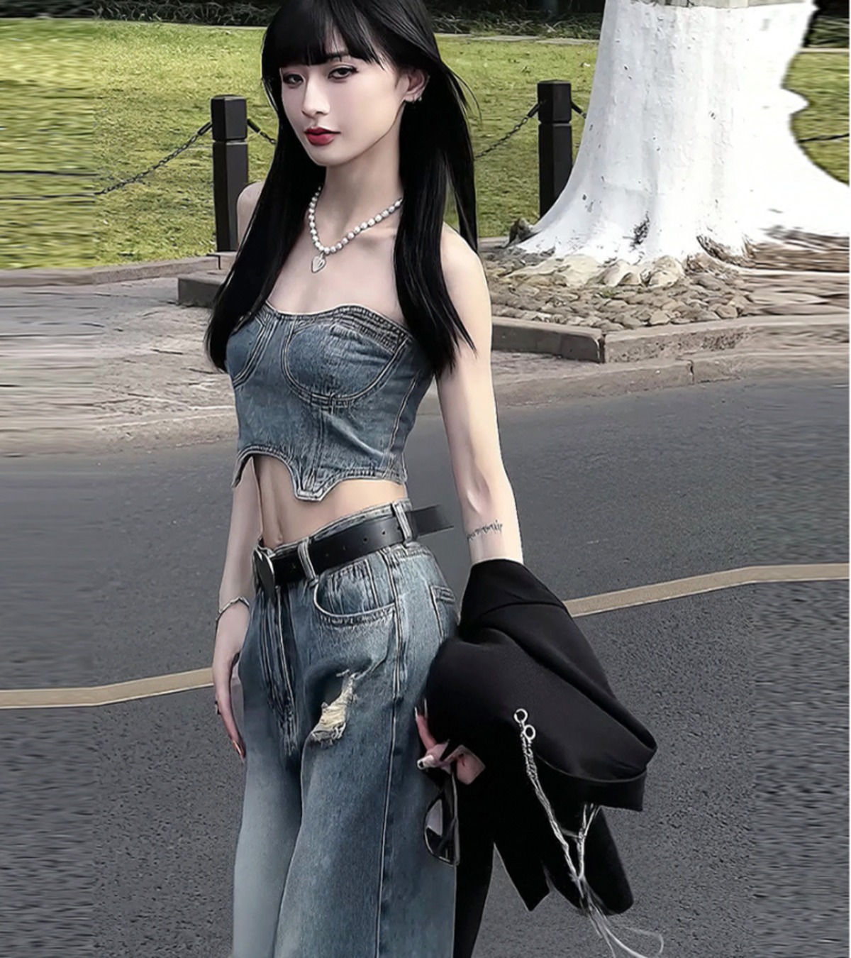 美ラインとスタイルアップを演出 デニム ビスチェ ハイウエスト