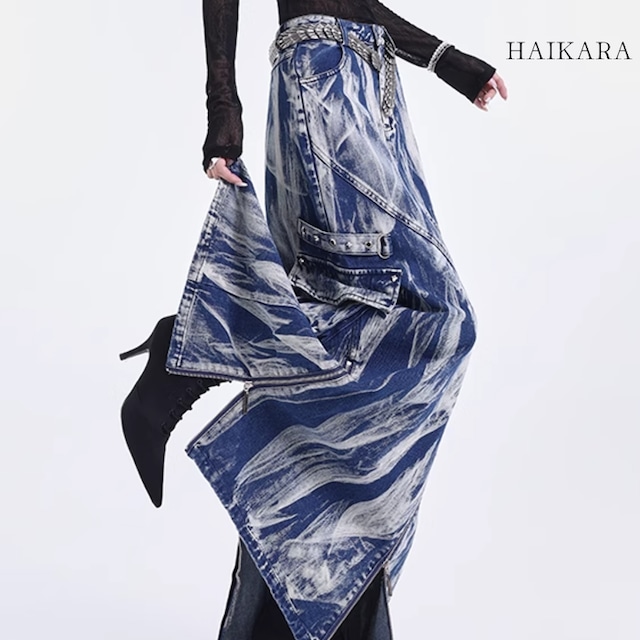 Washed zipper accent casual denim skirt