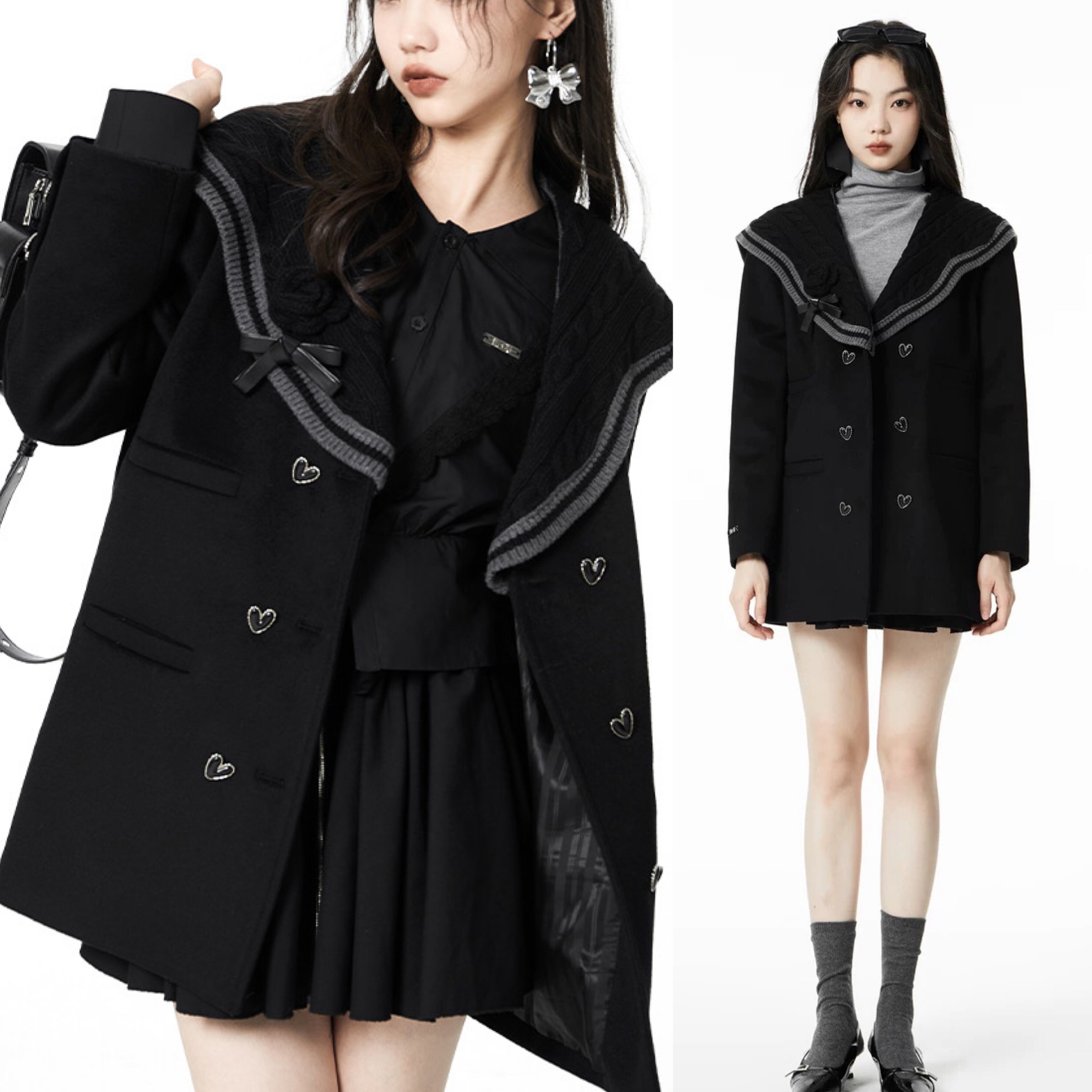 コート 黒 ネイビー スクール ストリート ガーリー 原宿 ジャケット
