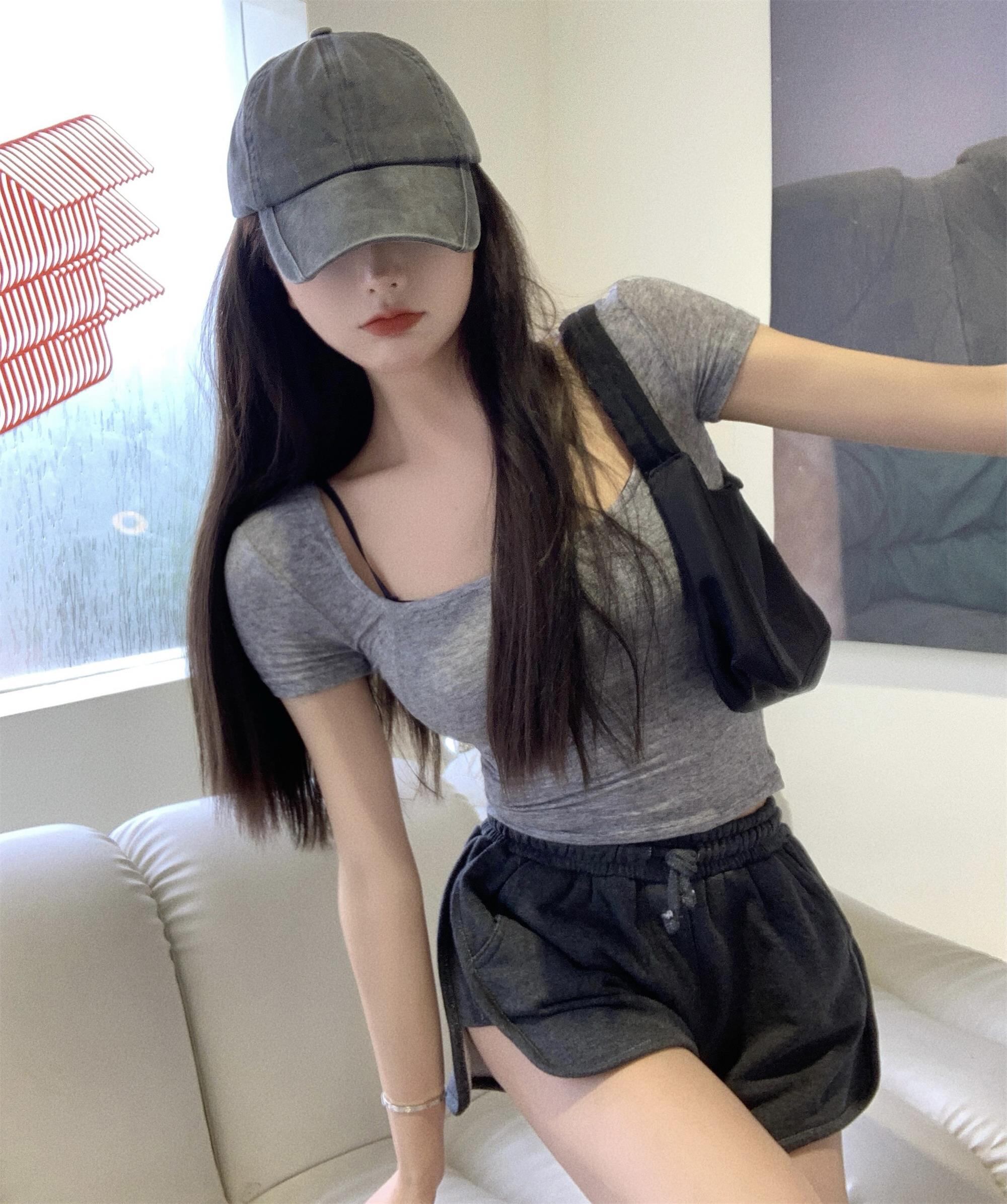 パンツ ハイウェストウェストルーズショーツ サマー薄手グレー 夏物 ブルマー シルク ブラックストロベリース44926950269