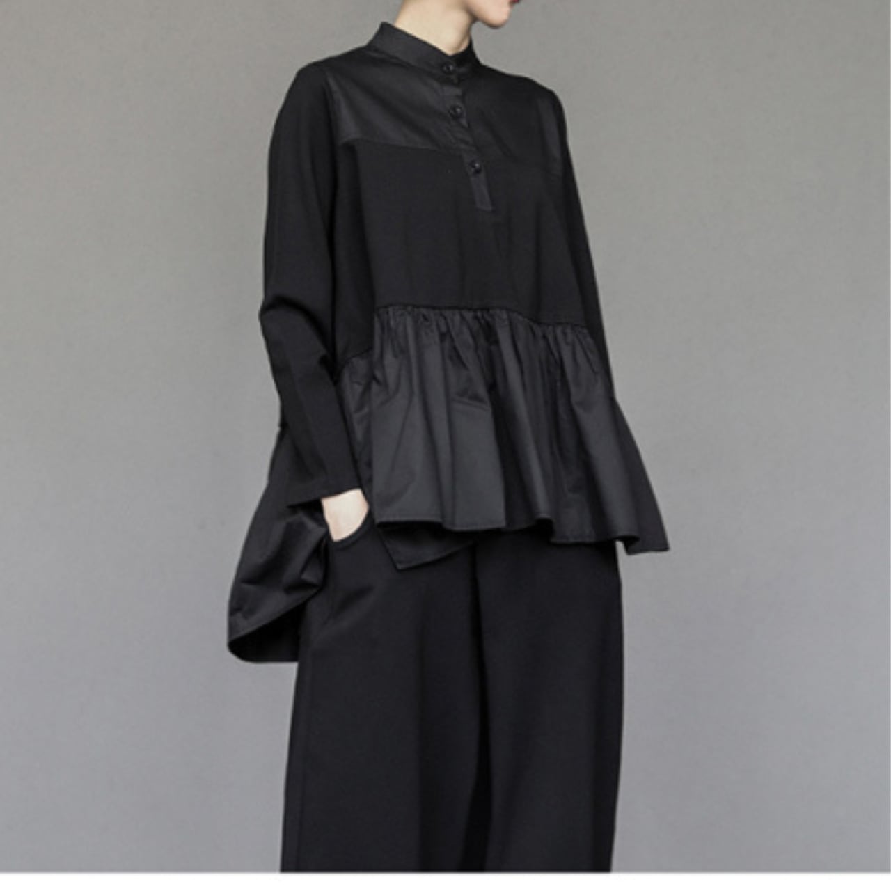 Long-sleeve Frill Tunic Blouse L00504