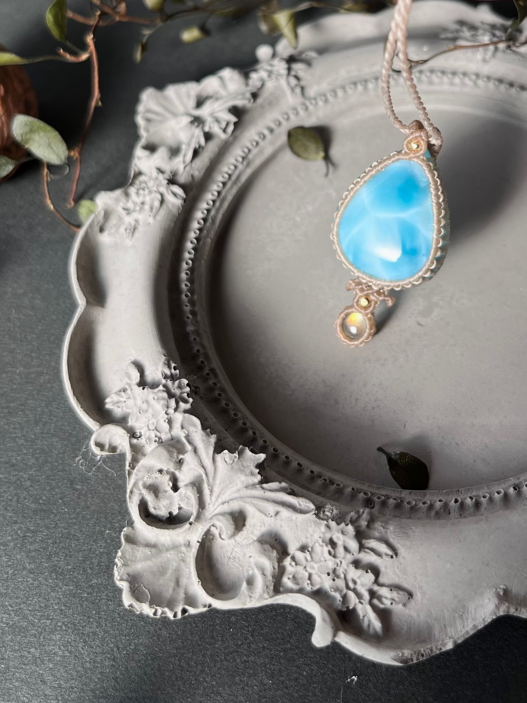 ラリマー＆アンデシンラブラドライト【2粒シリーズ】マクラメ