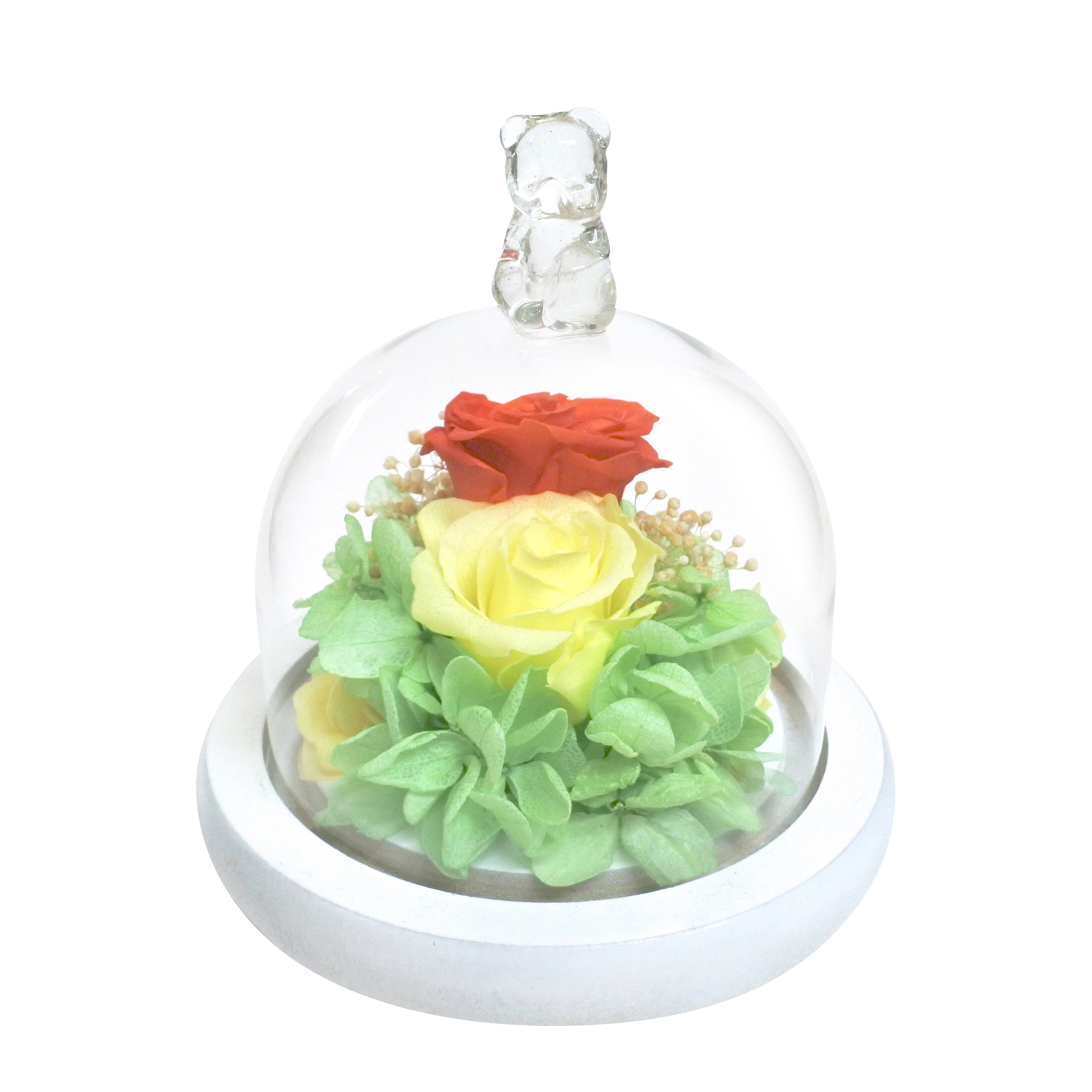 プリザーブドフラワー　アレンジメント　ガラスドーム　ハート ガラスドームアレンジメント ハート B13516 ﾚｯﾄﾞ+ｿｰﾗ | プリザーブド