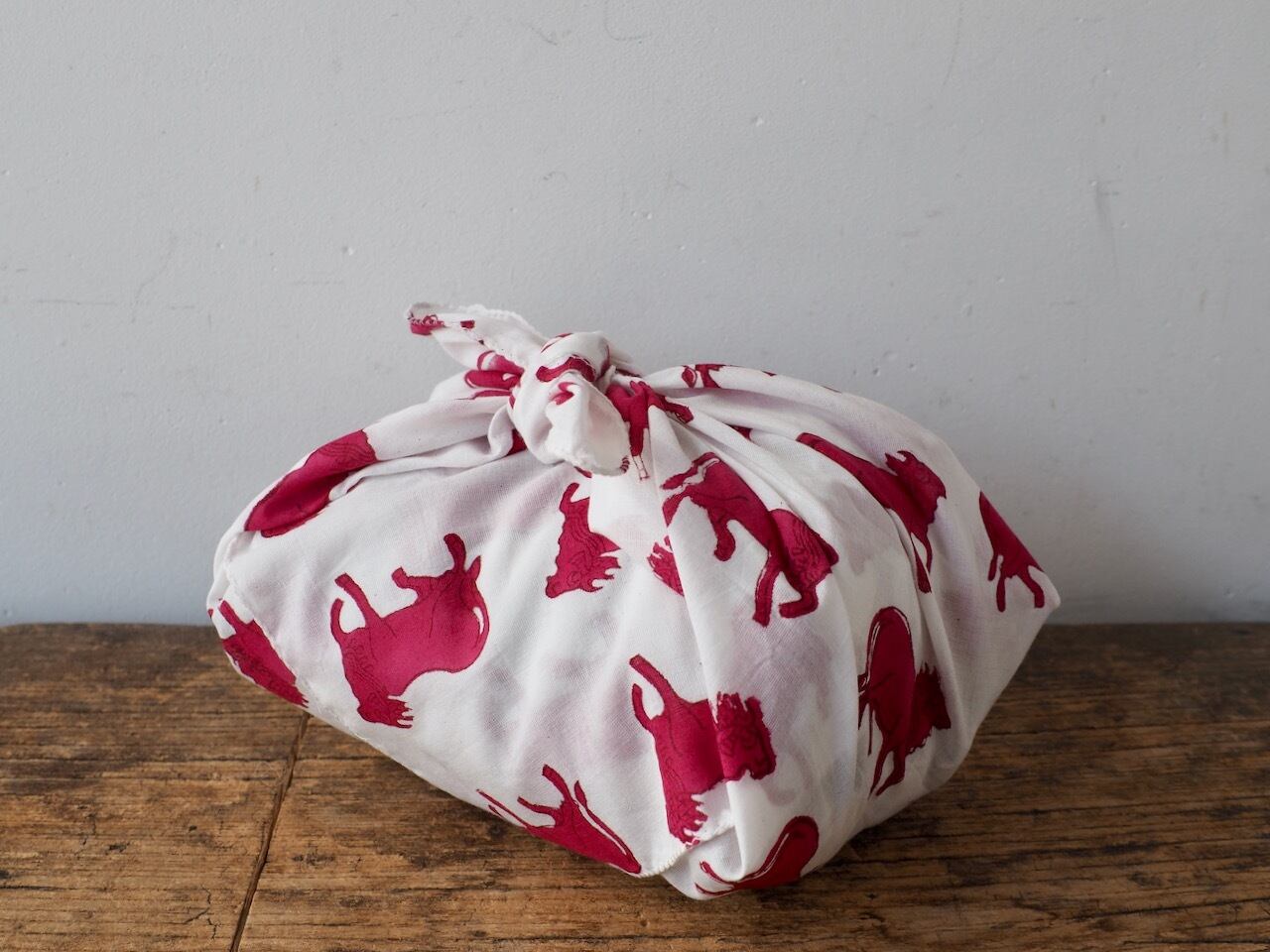 156ri050 Block Print Bandana d2 牛 ruby pink