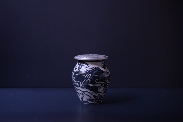 矢島操　銀彩カキオトシ茶入