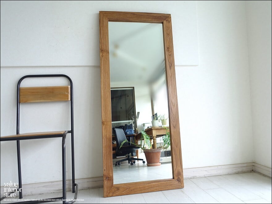 オールドチーク総無垢 ミラー140cm L/30 姿見 鏡 全身鏡 古材 全身用 手作り ナチュラル レトロ 世界三大銘木 送料無料 60cm x 140cm