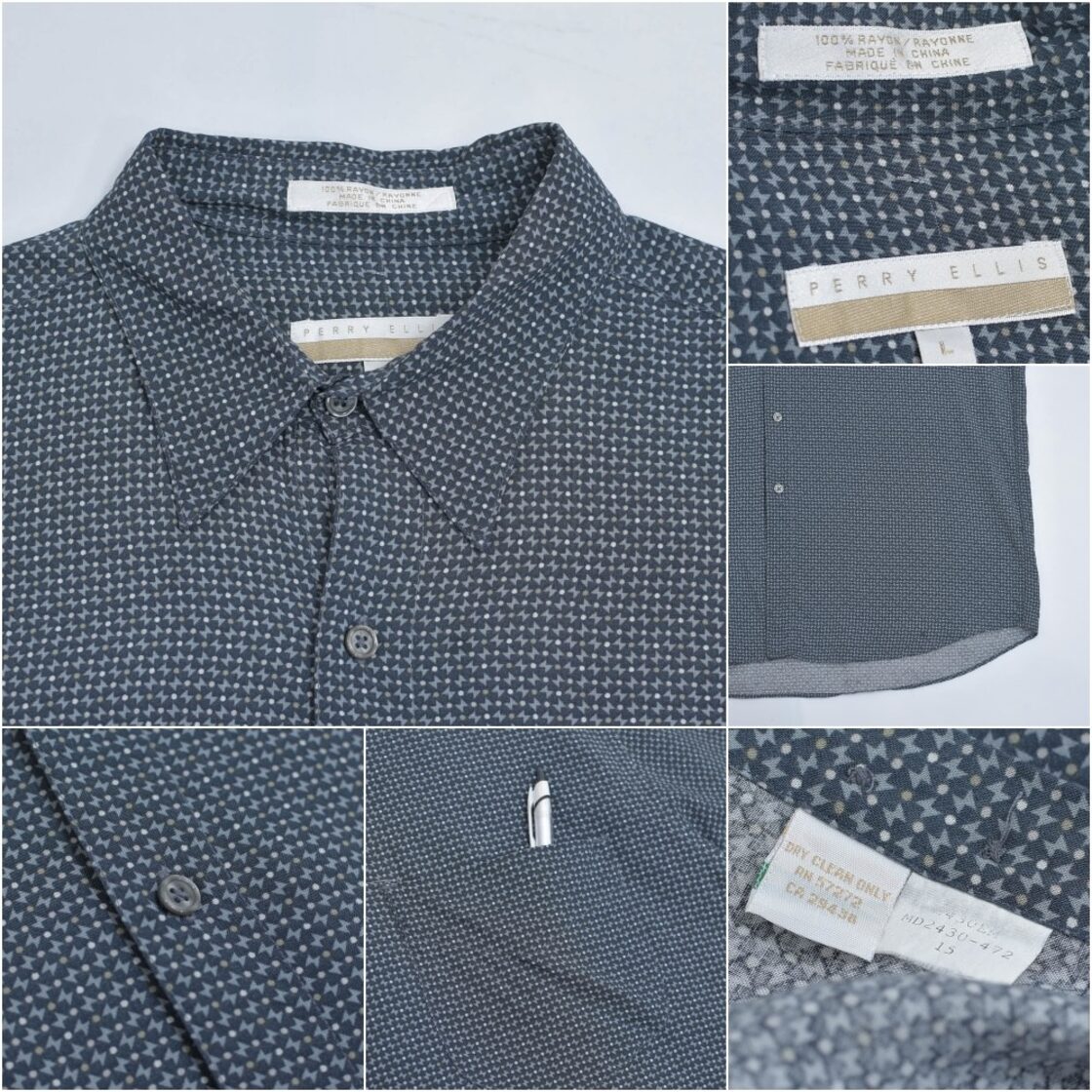 90s～ PERRY ELLIS ペリー・エリス 幾何学模様 ドット柄 総柄 レーヨン 