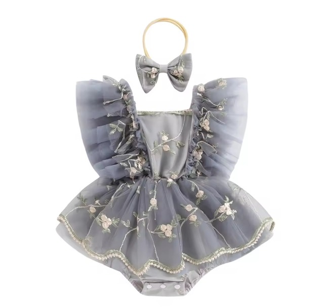 即納outlet品 flower tulle rompers gray80 サイズ