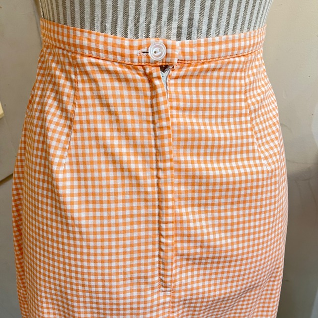 60's salmon pink check cotton skirt with belt