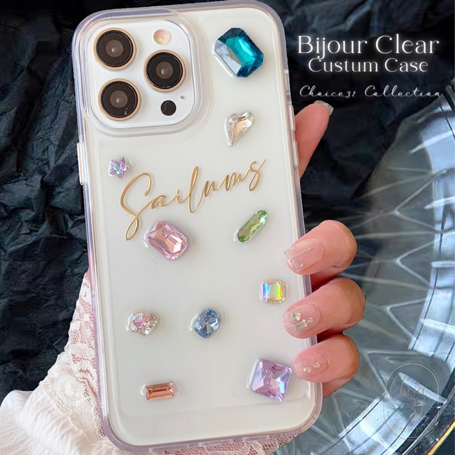 名前入り ビジュー クリアケース  iPhoneケース  透明  イニシャル iPhone全機種対応