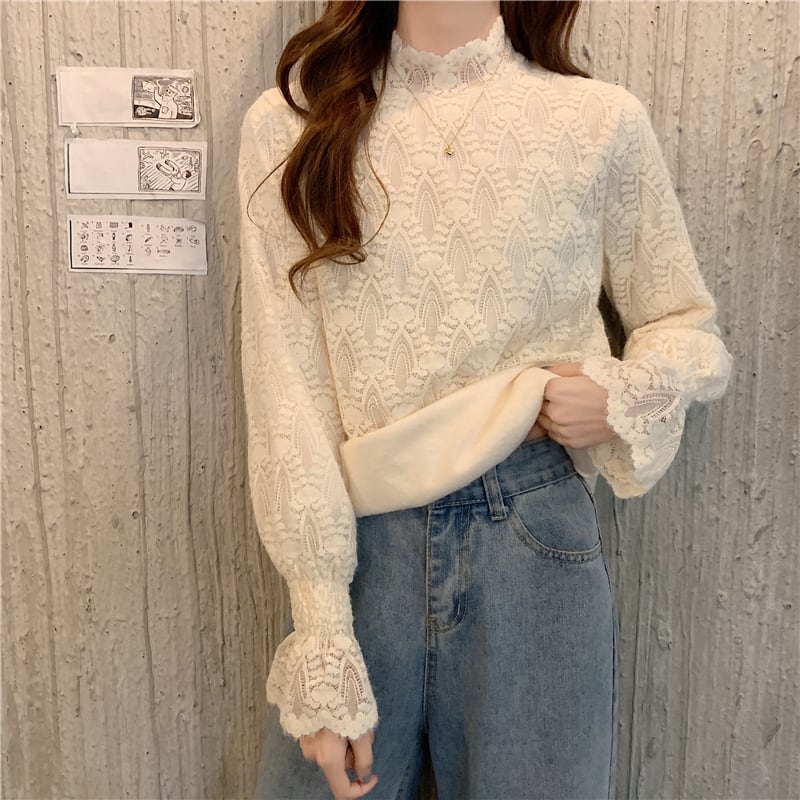 カラーレースシャツ レディースオータムウィンターベルベットスタイル 秋物 冬物 スーパーモール68291189475