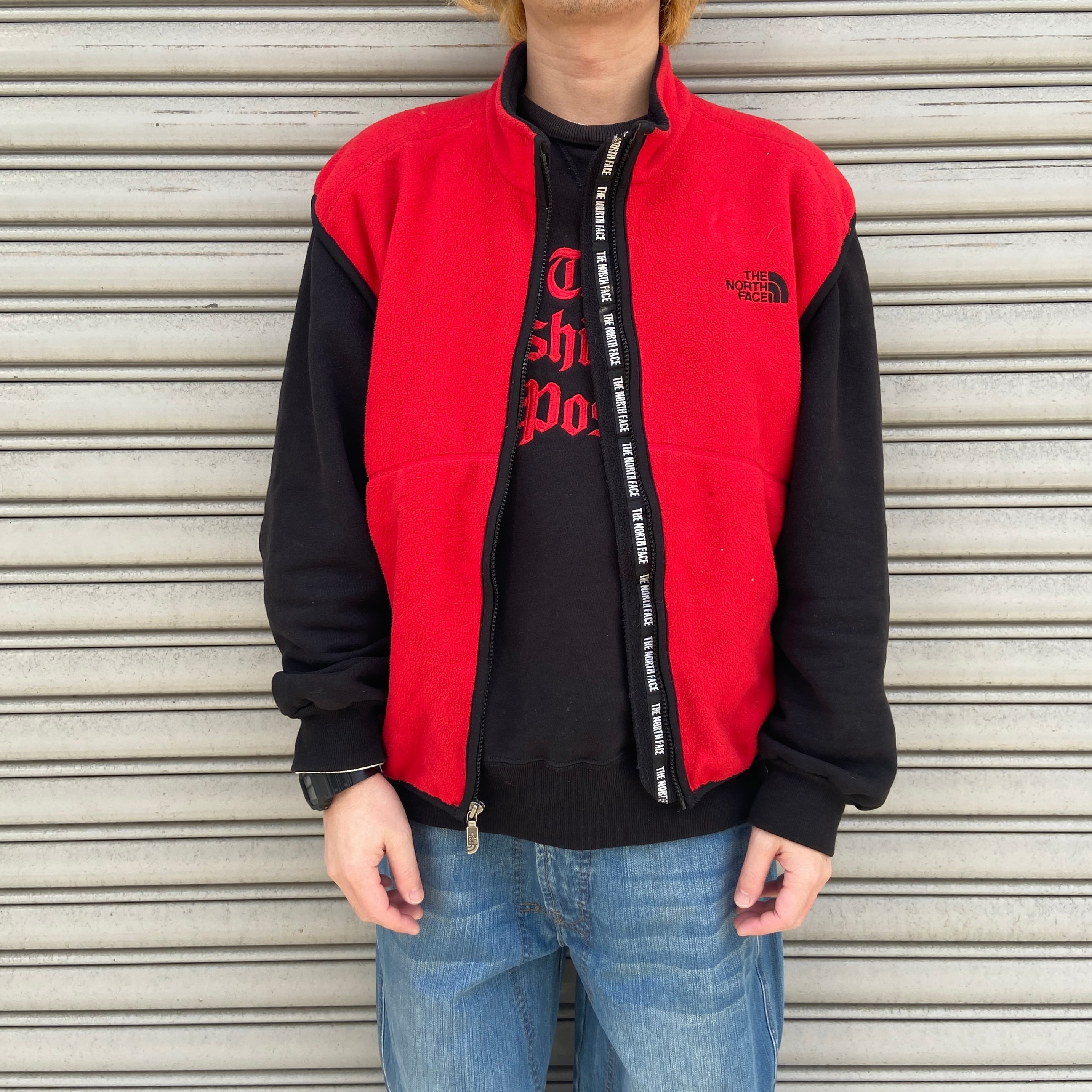送料無料』90s THE NORTH FACE USA製 フリースベスト L レッド | 古着 
